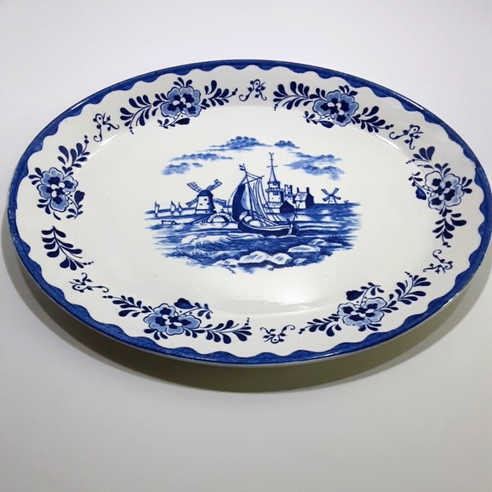 Johnson Brothers Holland Blue Scenes 12" Oval Serving Platter Vintage Ironstone